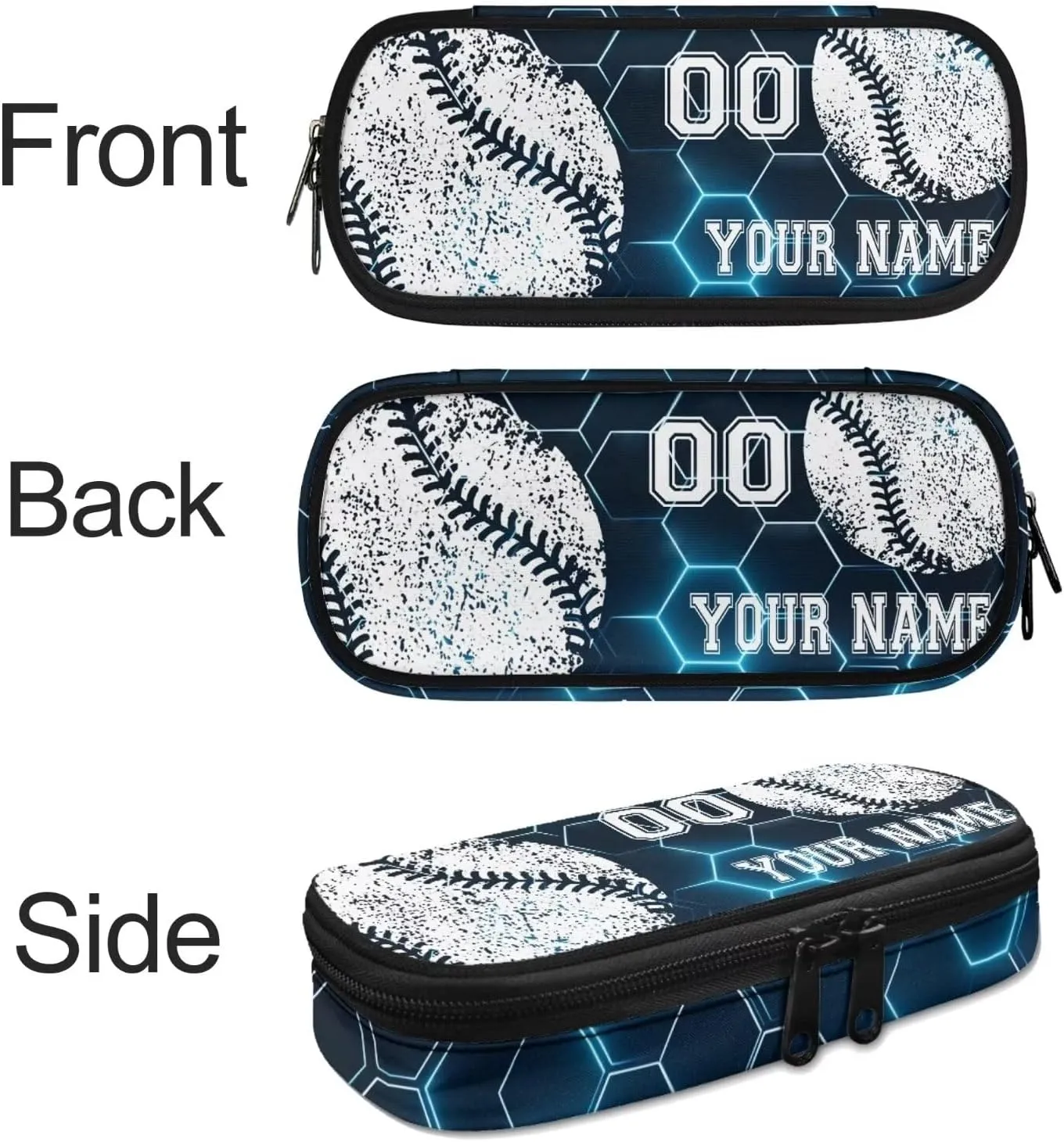 4 Pcs Baseball Print Toddler Customized Travel Bookbag Set, Blue Hexagonal Checkered School Bag Bookbag Schoolbag Crossbody Handbags Insulated Lunch Bag Pen Case Phone Pouch for Kids