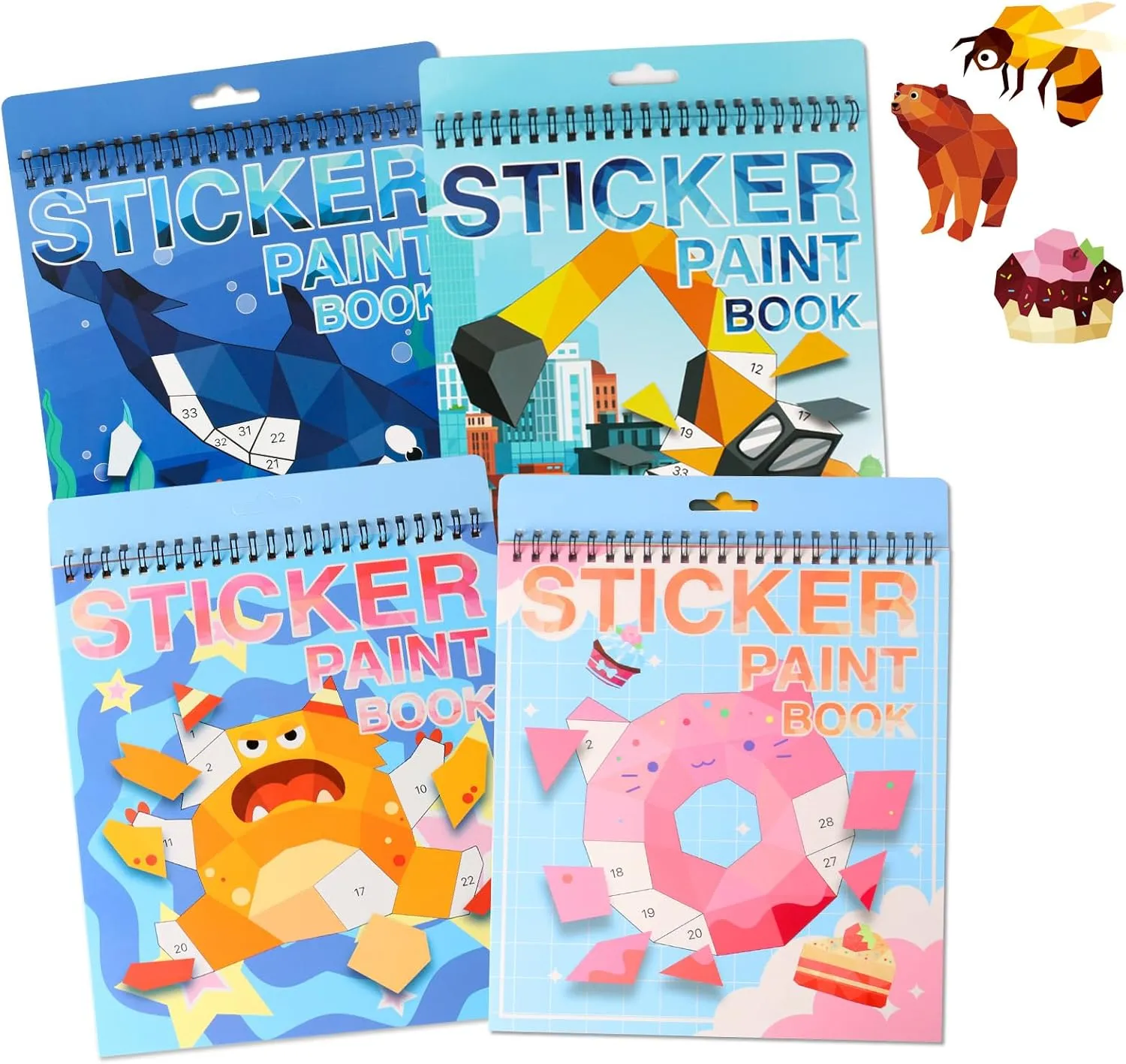 4 PCS Sticker by Number Sticker Paint Books for Kids Boys Girls Ages 4-8 Ocean Vehicles Desserts Monster Stickers Party Favors Road Plane Travel Activity Book Toy Gifts