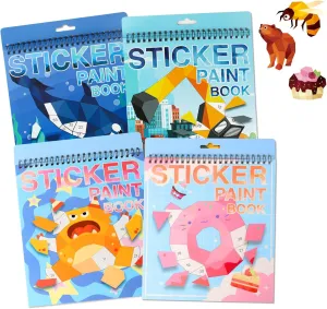 4 PCS Sticker by Number Sticker Paint Books for Kids Boys Girls Ages 4-8 Ocean Vehicles Desserts Monster Stickers Party Favors Road Plane Travel Activity Book Toy Gifts