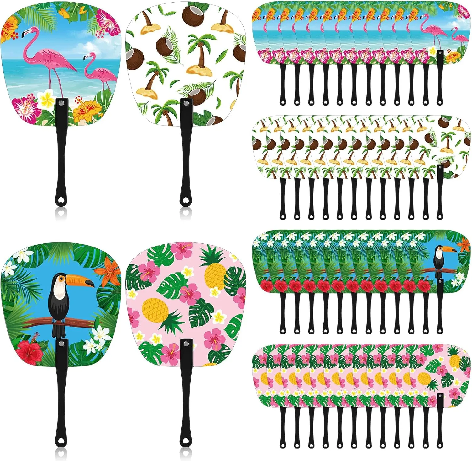 48 Pcs Summer Handheld Fan Bulk Plastic Cooling Handheld Fans with Handle Plastic Gifts for Summer Women Man Girls Daily Use Festival Wedding Outdoor Game Party Favors Decoration, 4 Styles
