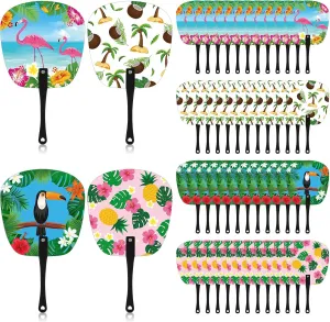 48 Pcs Summer Handheld Fan Bulk Plastic Cooling Handheld Fans with Handle Plastic Gifts for Summer Women Man Girls Daily Use Festival Wedding Outdoor Game Party Favors Decoration, 4 Styles