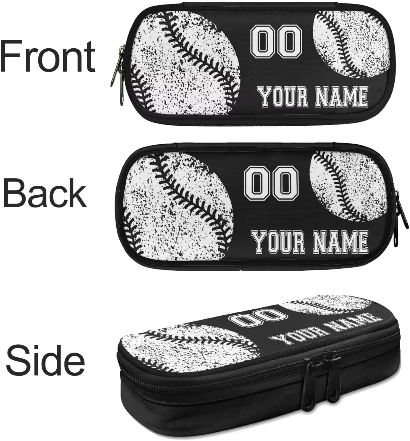 4Pcs Custom Baseball Backpack Set with Lunch Box, Cross Body Bag School Backpacks Pencil Case for Kids Girls Boys Teens, Black
