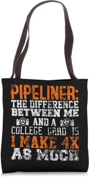 4x Pipeliner College Money Welds Pipeline Trade School Funny Tote Bag