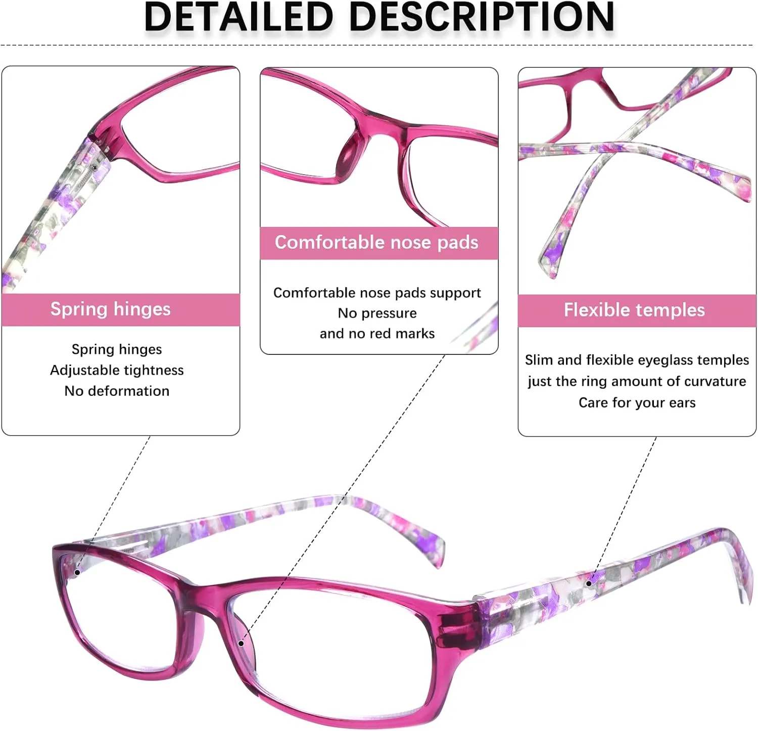 5 Pack Reading Glasses for Women, Blue Light Blocking Computer Readers, Ease Blurry Vision Dry Eyes Anti UV Glare