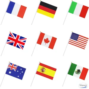 50 Countries International World Stick Flag,Hand Held Small Mini National Pennant Flags Banners On Stick,Party Decorations for Parades,Olympic,World Cup,Bar,School Sports Events,Festival Celebrations