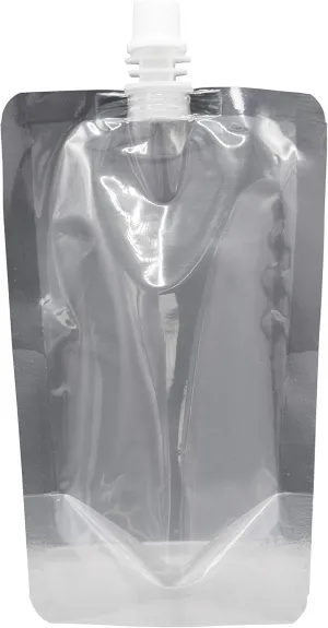 50 pcs Screw Cap Spout Liquid Drinking Stand-Up Flask Pouch w/Complementary Funnel (13.5 oz, Transparent Clear)