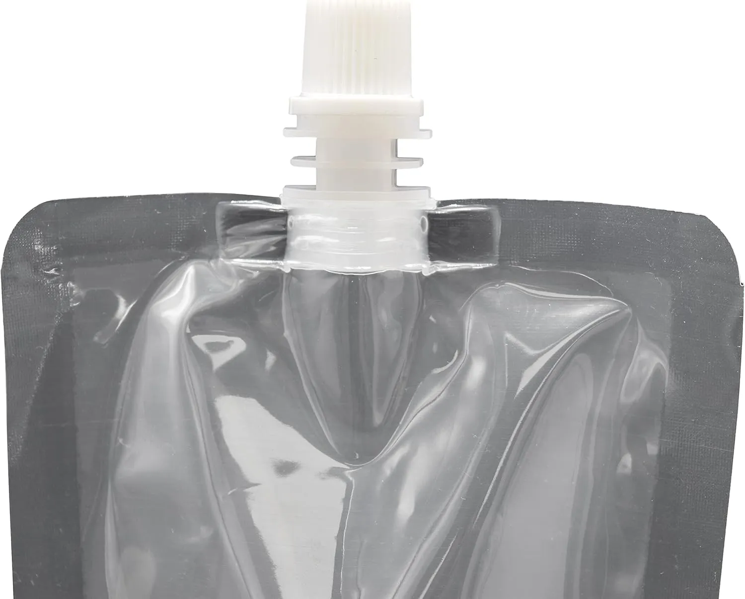 50 pcs Screw Cap Spout Liquid Drinking Stand-Up Flask Pouch w/Complementary Funnel (13.5 oz, Transparent Clear)