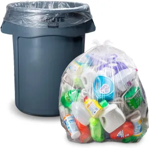 55 Gallon Clear Trash Bags, (50 Bags w/Ties) Large Clear Plastic Recycling Garbage Bags.
