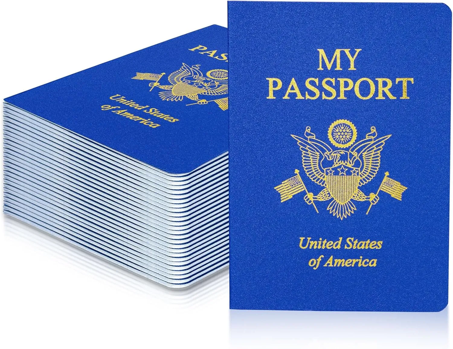 60 Pcs Blank Passport Notebook Blue Passport Book Fake Passport Travel Journal Sticker Collection Book for Kids School Projects World Travel Pretend Activity Party Favors, 5.51x3.9 Inch