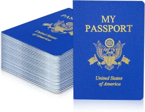 60 Pcs Blank Passport Notebook Blue Passport Book Fake Passport Travel Journal Sticker Collection Book for Kids School Projects World Travel Pretend Activity Party Favors, 5.51x3.9 Inch