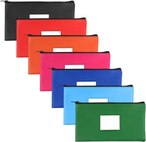 7 Pack, 7 days Money Bags With Zipper, 11.2x6.1 inch Bank Bags Money Pouch for Cash, Security Bank Deposit Bag Utility Coin Bag, Leatherette,Cash Bag, Utility Pouch, Check Wallet (Assorted 7 Colors)