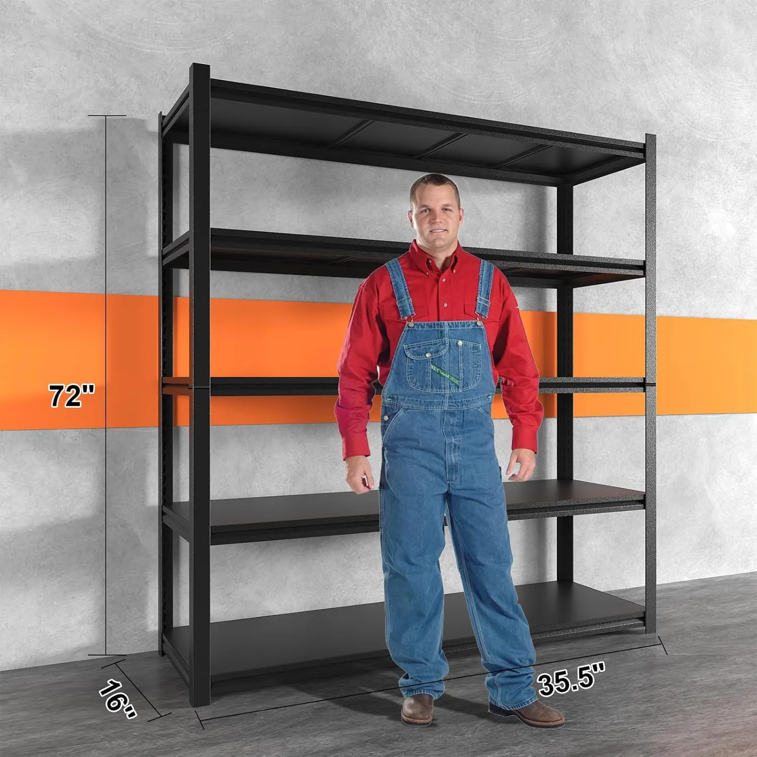72" H Garage Shelving 2000LBS Heavy Duty Storage Shelves Adjustable 5 Tier Metal Shelves for Storage Garage Industrial Shelving Utility Racks,16" D x35.5 Wx72 H,Black