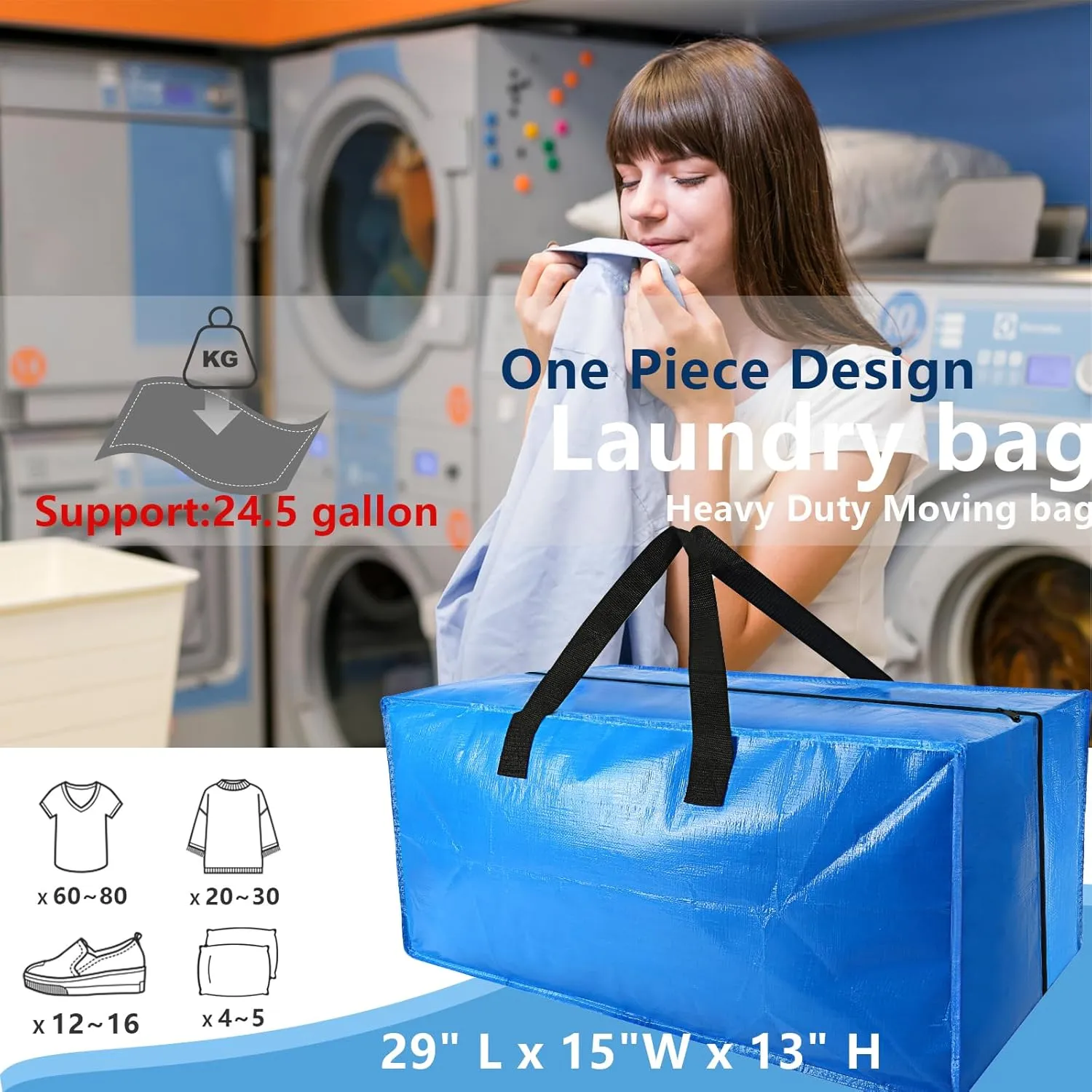 8 Pack Heavy Duty Extra Large Moving Bags Storage Tote - Strong Handles& Backpack Straps - Space Saving Storage Bags Alternative to Moving Boxes and Bins,Compatible with Ikea Frakta Cart, Blue