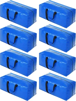 8 Pack Heavy Duty Extra Large Moving Bags Storage Tote - Strong Handles& Backpack Straps - Space Saving Storage Bags Alternative to Moving Boxes and Bins,Compatible with Ikea Frakta Cart, Blue