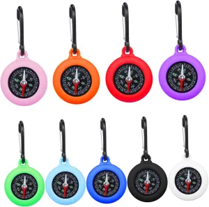 9pcs Mini Compass with Heavy Duty Carabiner Clips Weatherproof Navigation Tools for Hiking Camping and Backpacking Handsfree Magnetic Base for Easy Use