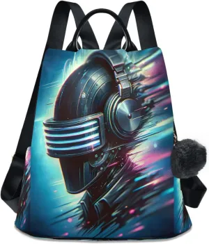 A Black Head with Dj Helmets Blurred with Digital and 3d Art Style Backpack Purse for Women Anti Theft Travel Bag Fashion Back Pack Shoulder Bag Handbag