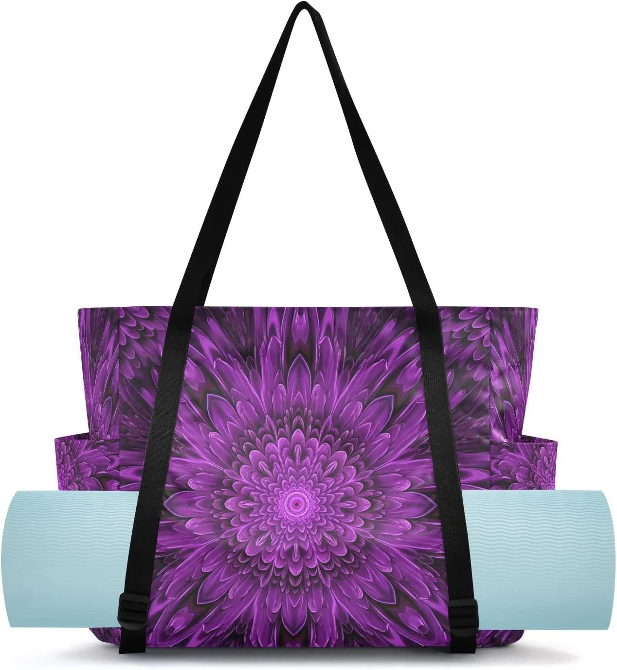 Abstract Flower Petals Violet Yoga Mat Bag Carrier with Wet Dry Storage Pockets Pilates Bag Large Gym Tote Carryall with Water Bottle Holder for Travel Beach Women Men Office