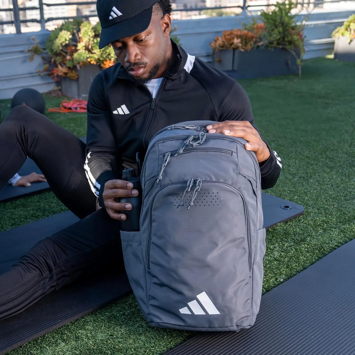 adidas Defender 5 Team Sports Backpack (33L) Durable Large Athletic Gym Laptop Travel Bag, Black/White, One Size