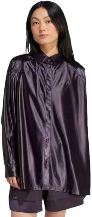 adidas Originals Women's Oversized Satin Shirt, Aurora Black, Large