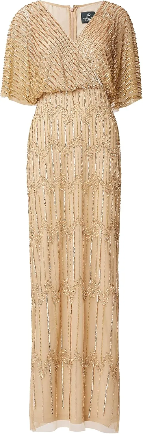 Adrianna Papell Women's Beaded Surplice Gown