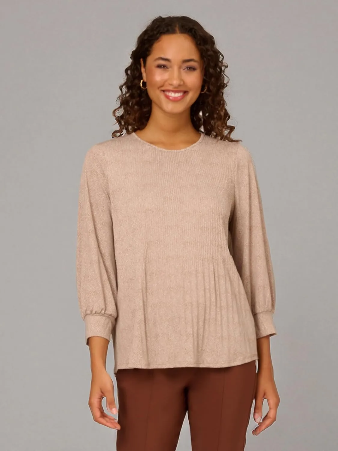 Adrianna Papell Women's Print Knit Pleated Trapeze Top
