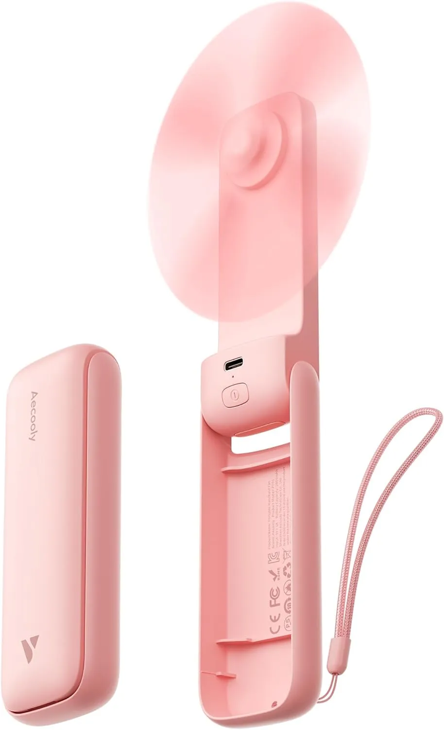 Aecooly Slim Portable Fan, Thin Handheld Fan, USB Rechargeable Mini Personal [17H Max Cooling Time], Battery Powered Small Foldable Pocket for Travel, Summer, Gifts for Women, Girls -Pink