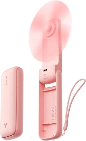 Aecooly Slim Portable Fan, Thin Handheld Fan, USB Rechargeable Mini Personal [17H Max Cooling Time], Battery Powered Small Foldable Pocket for Travel, Summer, Gifts for Women, Girls -Pink