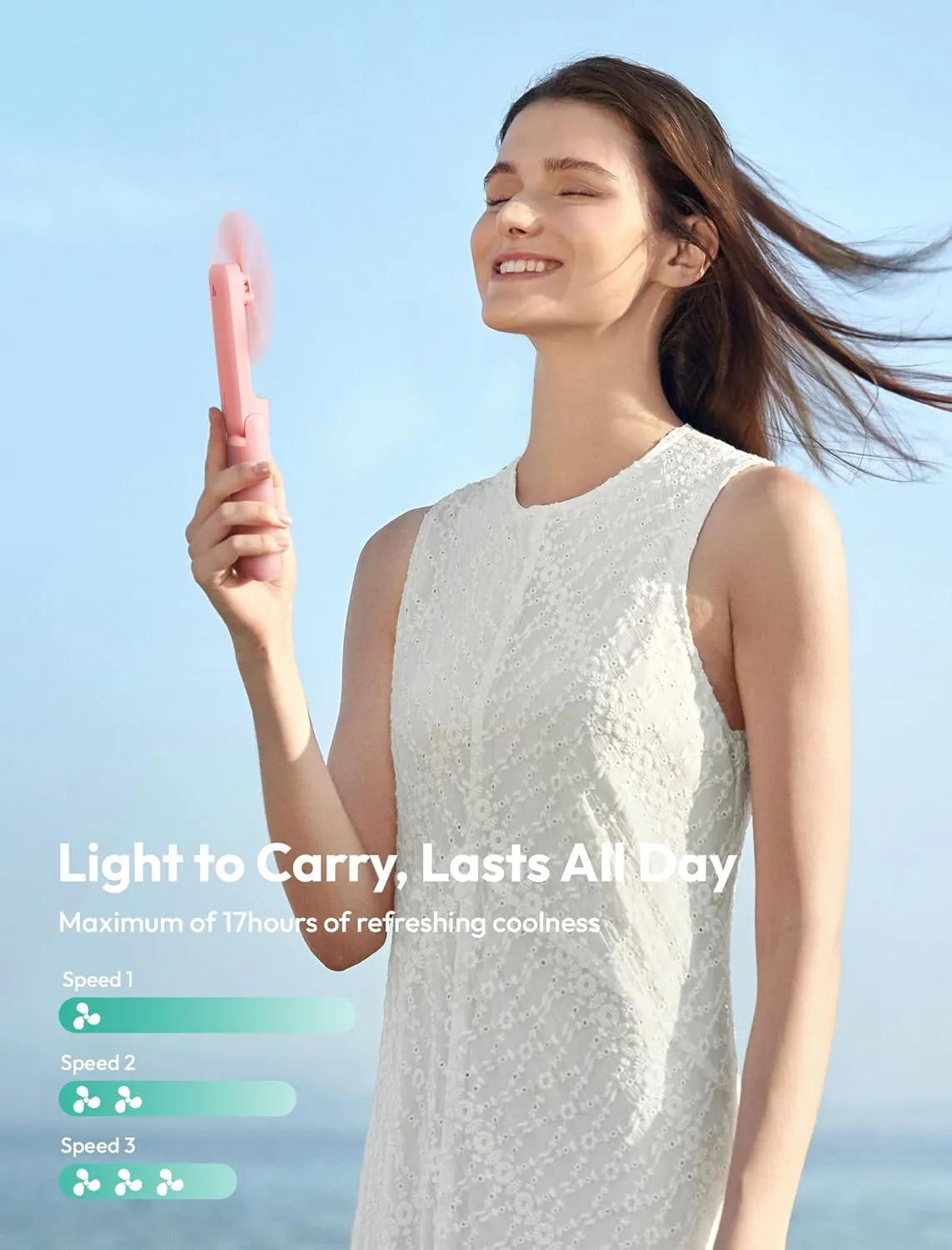 Aecooly Slim Portable Fan, Thin Handheld Fan, USB Rechargeable Mini Personal [17H Max Cooling Time], Battery Powered Small Foldable Pocket for Travel, Summer, Gifts for Women, Girls -Pink