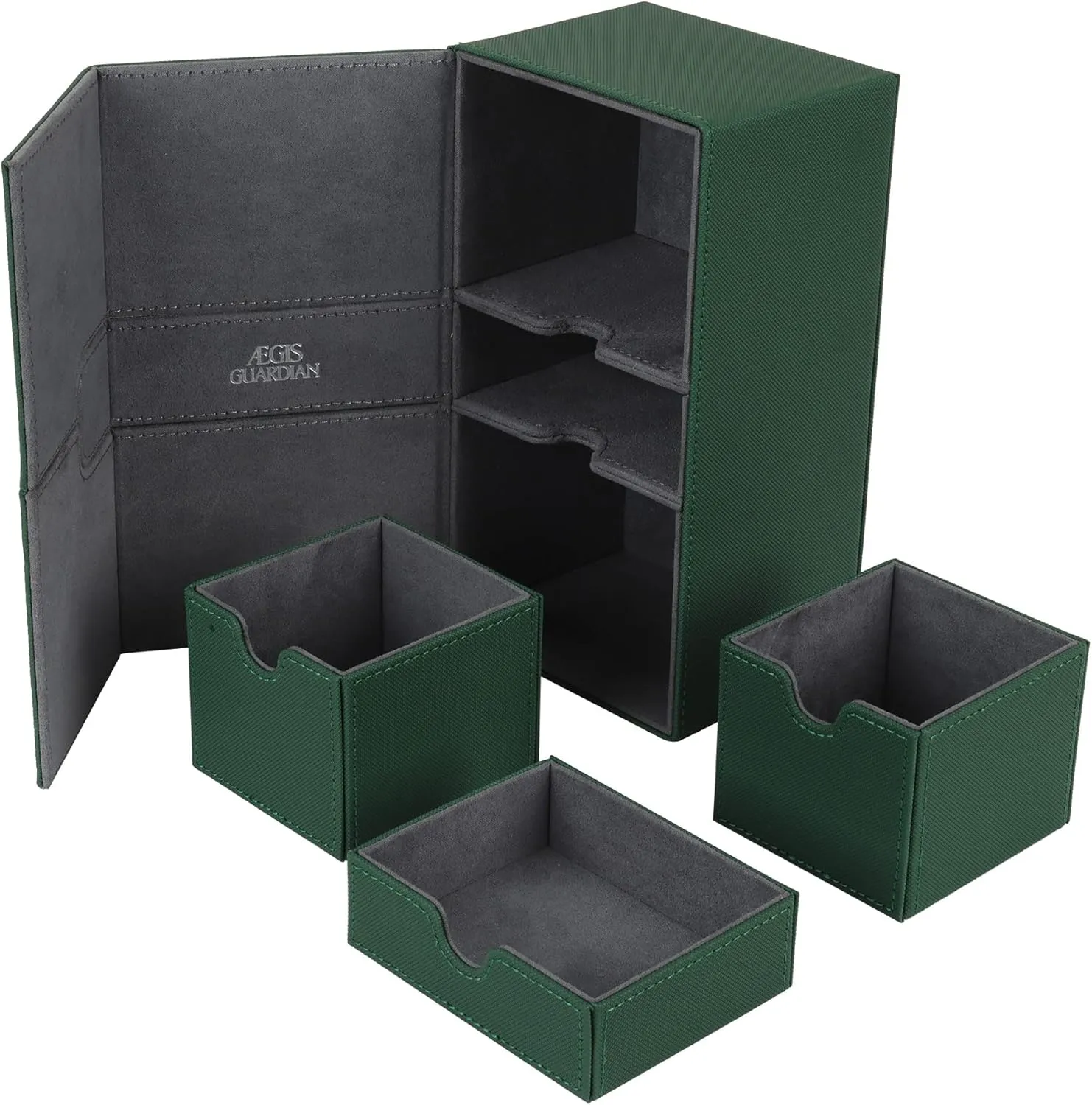 AEGIS GUARDIAN Card Deck Box for MTG with 3 Tray Commander Deck Box Hold 200  Double Sleeved Cards, PU Leather 7 Strong Magnets Card Storage Box Deck Game Case for TCG CCG, Green