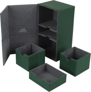 AEGIS GUARDIAN Card Deck Box for MTG with 3 Tray Commander Deck Box Hold 200  Double Sleeved Cards, PU Leather 7 Strong Magnets Card Storage Box Deck Game Case for TCG CCG, Green
