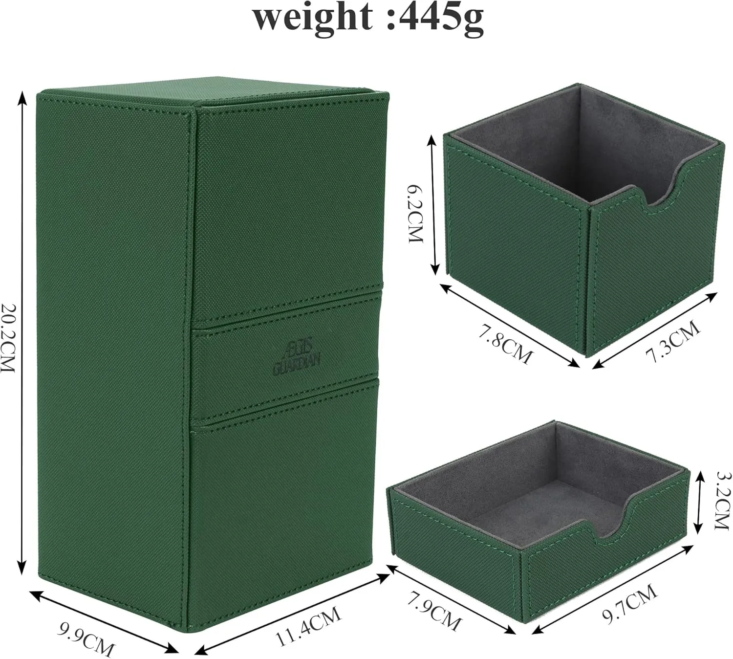 AEGIS GUARDIAN Card Deck Box for MTG with 3 Tray Commander Deck Box Hold 200  Double Sleeved Cards, PU Leather 7 Strong Magnets Card Storage Box Deck Game Case for TCG CCG, Green
