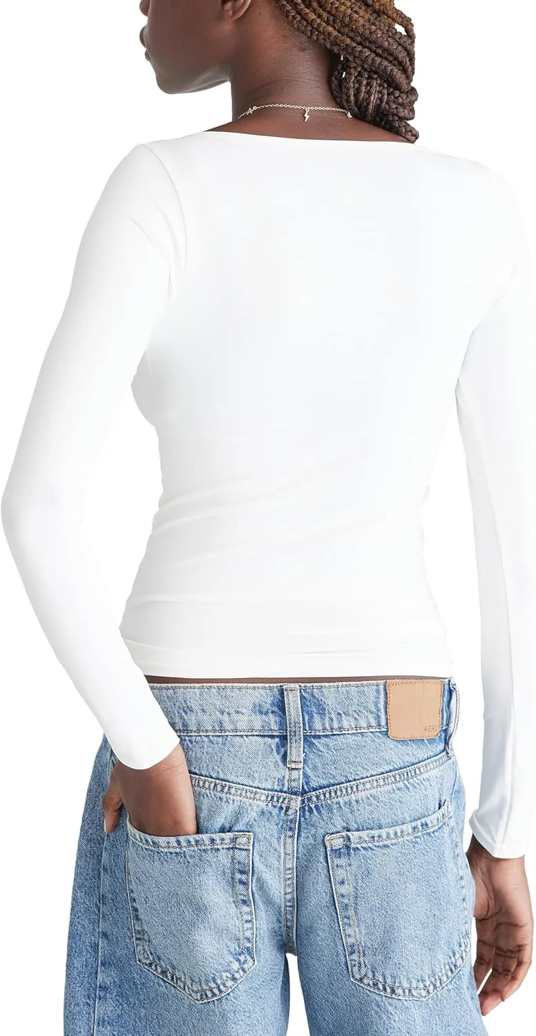 AEROPOSTALE Women's Seriously Soft Sculpt Square Neck Long Sleeve Top
