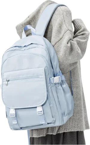 Aesthetic School Backpack for Teens Girls Boys Multi Pocket Backpacks Waterproof Book Bags Kawaii College Backpack for Women Men(Blue)