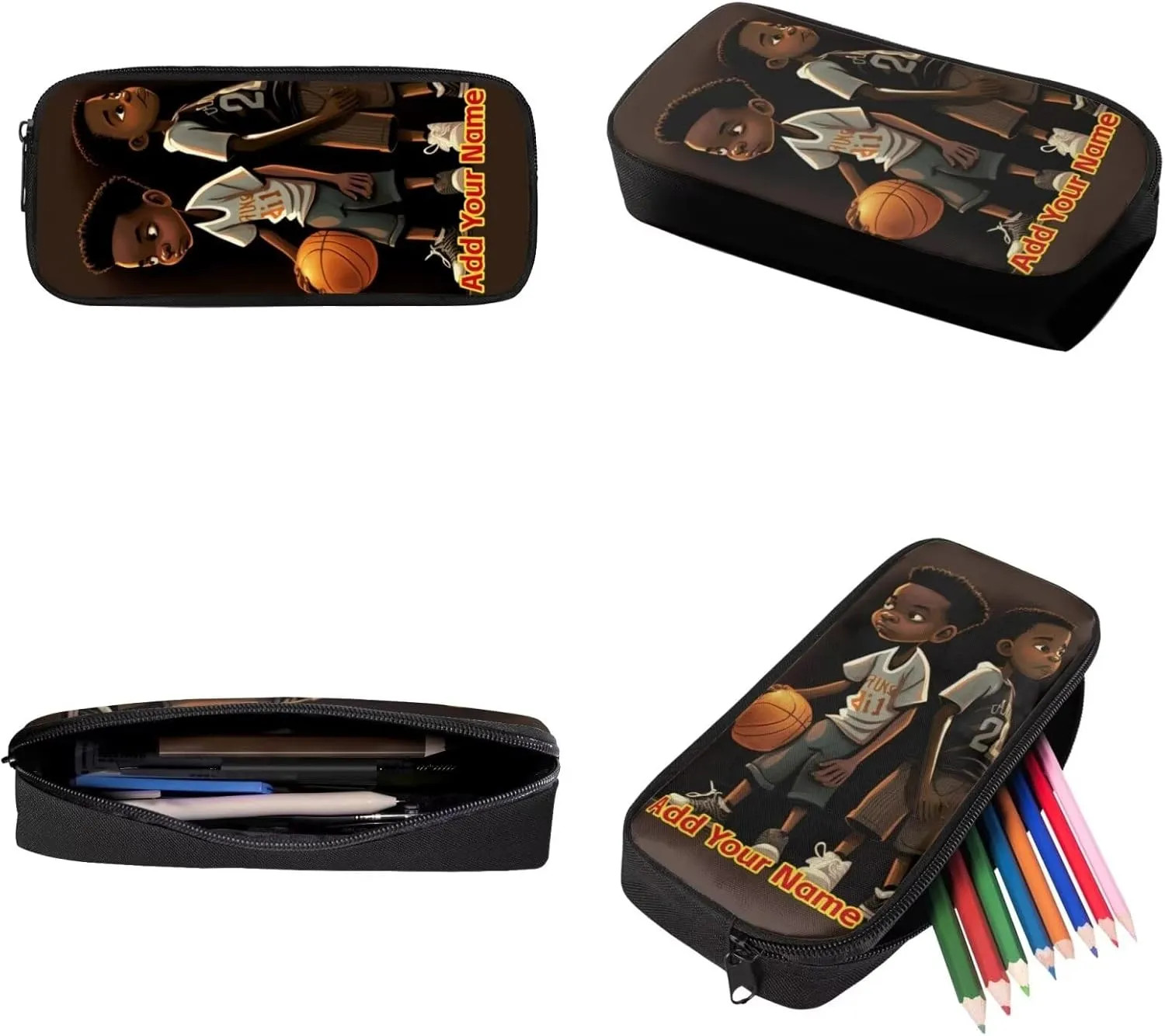 Afro Black Boys Blackpack with Lunch Box,African Basketball Brother Book Bag for Kids 8-12/10-12 American Student Bookbag Custom Name Primary Elementary School Bag Lunch Bag Pencil Case