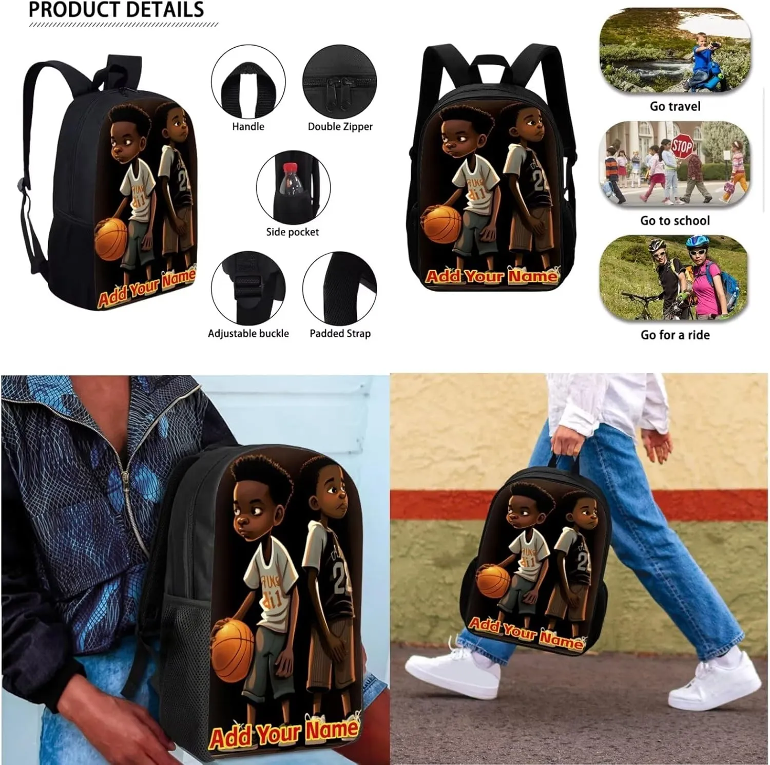 Afro Black Boys Blackpack with Lunch Box,African Basketball Brother Book Bag for Kids 8-12/10-12 American Student Bookbag Custom Name Primary Elementary School Bag Lunch Bag Pencil Case