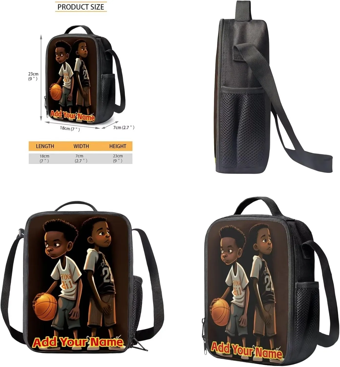 Afro Black Boys Blackpack with Lunch Box,African Basketball Brother Book Bag for Kids 8-12/10-12 American Student Bookbag Custom Name Primary Elementary School Bag Lunch Bag Pencil Case