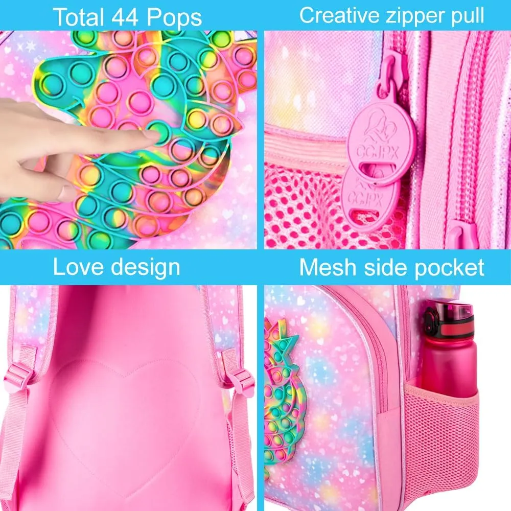 AGSDON 3PCS Unicorn Backpacks for Girls, 16" Little Kids Backpack Preschool Elementary School Bookbags and Lunch Box - Unicorn Pink