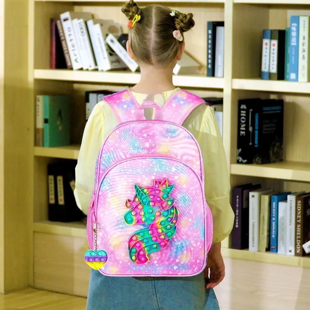 AGSDON 3PCS Unicorn Backpacks for Girls, 16" Little Kids Backpack Preschool Elementary School Bookbags and Lunch Box - Unicorn Pink