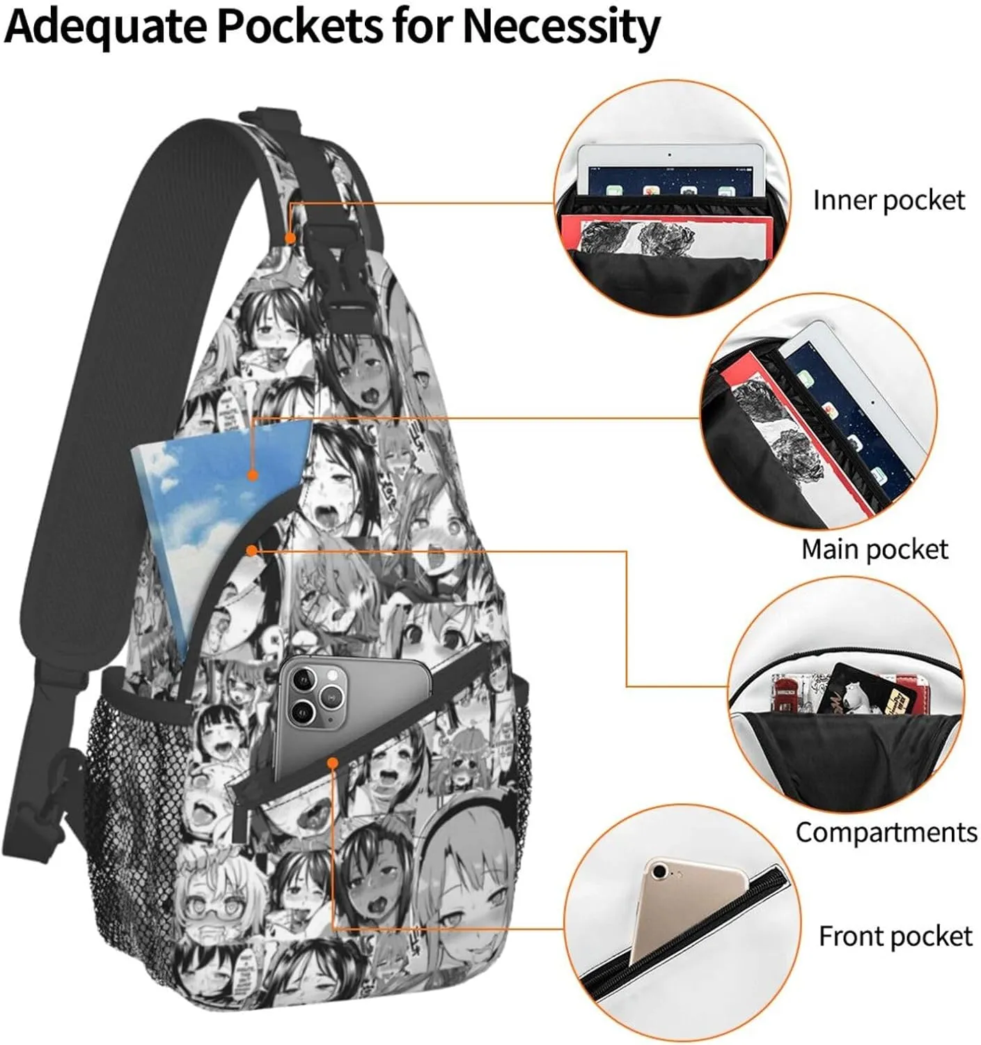 Ahegao Sling Backpack Chest Bag Crossbody Shoulder Bag Gym Cycling Travel Hiking Daypack For Men Women