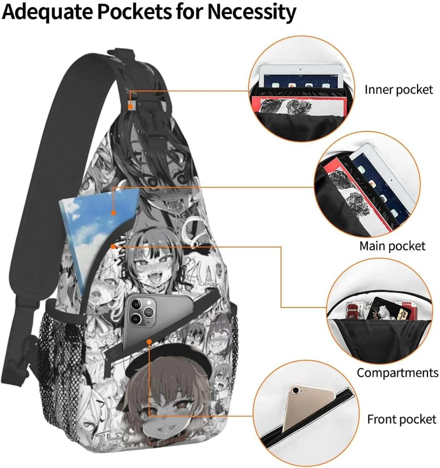 Ahegao Sling Backpack Chest Bag Crossbody Shoulder Bag Gym Cycling Travel Hiking Daypack For Men Women