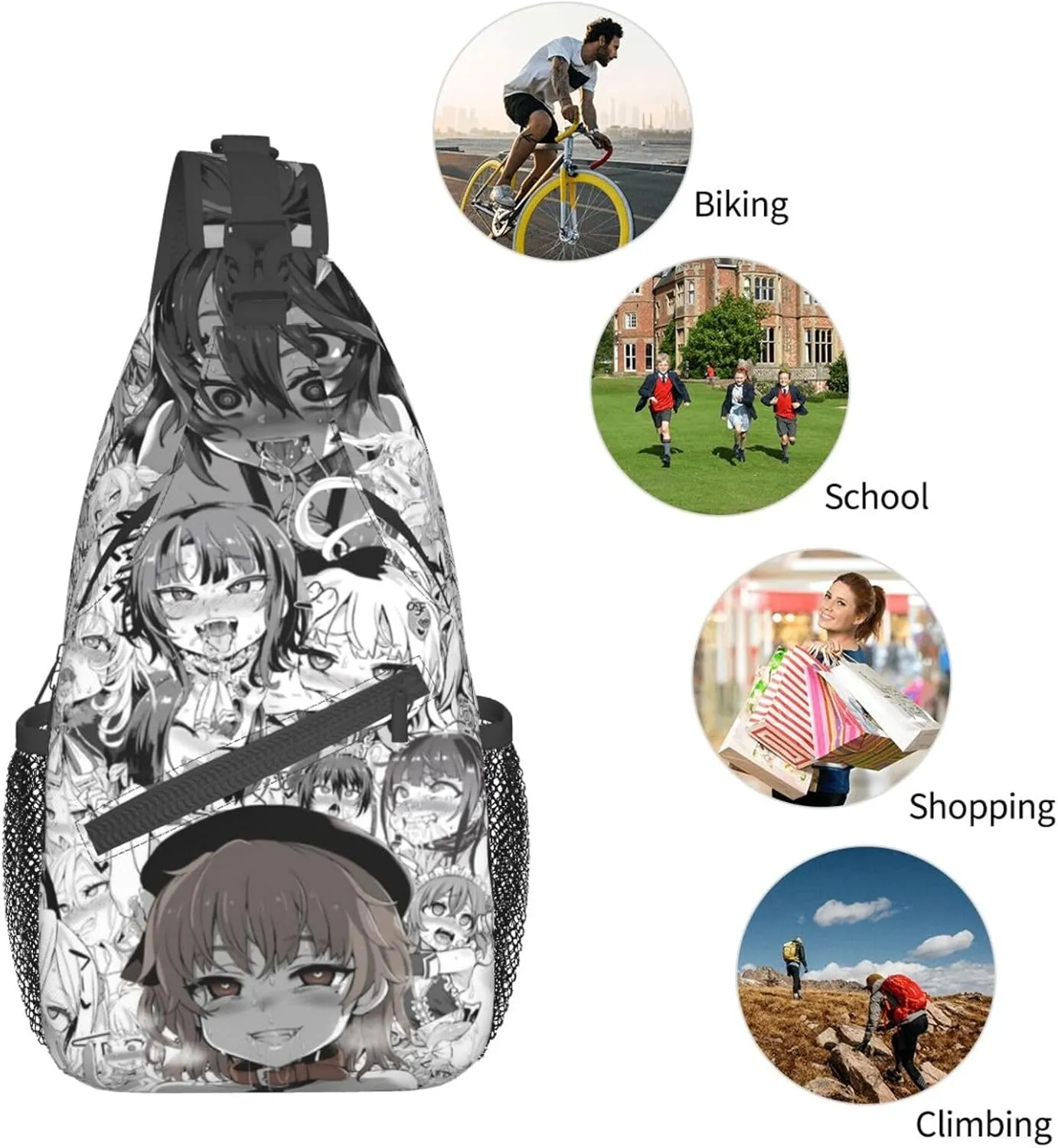 Ahegao Sling Backpack Chest Bag Crossbody Shoulder Bag Gym Cycling Travel Hiking Daypack For Men Women