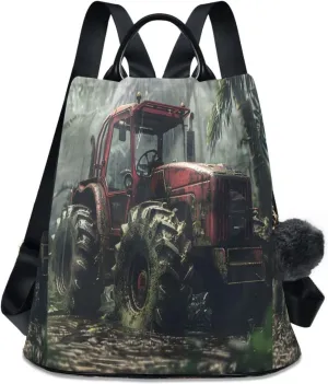 ALAZA A Red Agriculture Tractor Backpack Purse for Women Anti Theft Travel Bag Fashion Back Pack Shoulder Bag Handbag