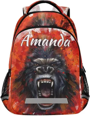 ALAZA Custom King Kong Backpack for Boys Personalized Your Name Text Bookbag Kids School Book Bags 3rd 4th 5th Grade Laptop Casual Daypack Travel Shoulder Bag with Chest Strap