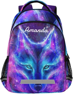 ALAZA Custom Wolf Galaxy Backpack for Boys Personalized Your Name Text Bookbag Kids School Book Bags 3rd 4th 5th Grade Laptop Casual Daypack Travel Shoulder Bag with Chest Strap