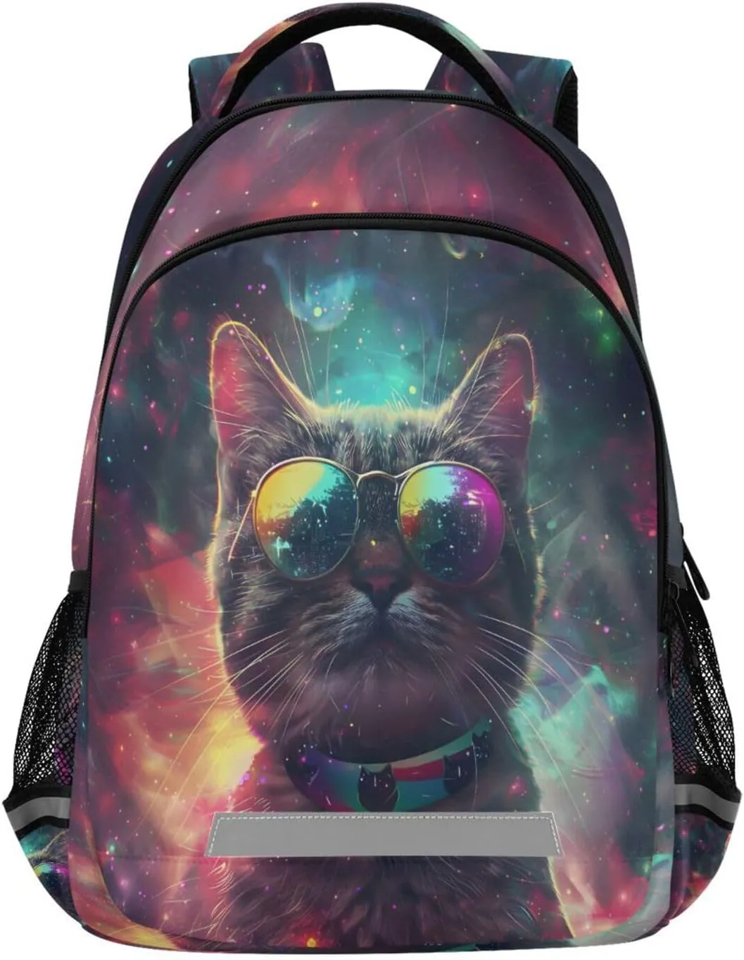 ALAZA Cute Surreal Space Cat with Mirror Shades Realism High Contrast High Detail Rainbow Colors Backpacks Travel Laptop Daypack School Book Bag for Men Women Teens Kids