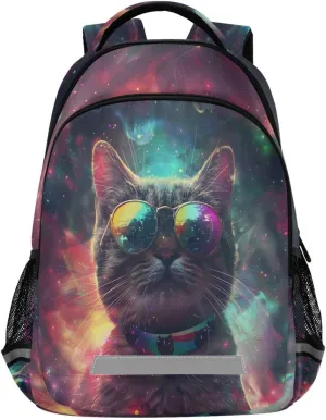ALAZA Cute Surreal Space Cat with Mirror Shades Realism High Contrast High Detail Rainbow Colors Backpacks Travel Laptop Daypack School Book Bag for Men Women Teens Kids