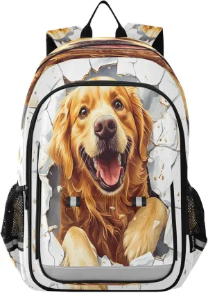 ALAZA Grinning Golden Retriever Dog School Backpacks Travel Laptop Bag Kids Bookbag for Girls Boys Teens Women Men191