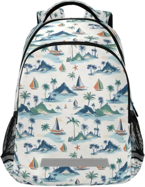 ALAZA Kids Backpack for Boys Girls,Palm Tree Sailboat Mountain School Backpack Preschool Elementary Kindergarten School Bag Bookbag Travel Laptop Bag Casual Daypack