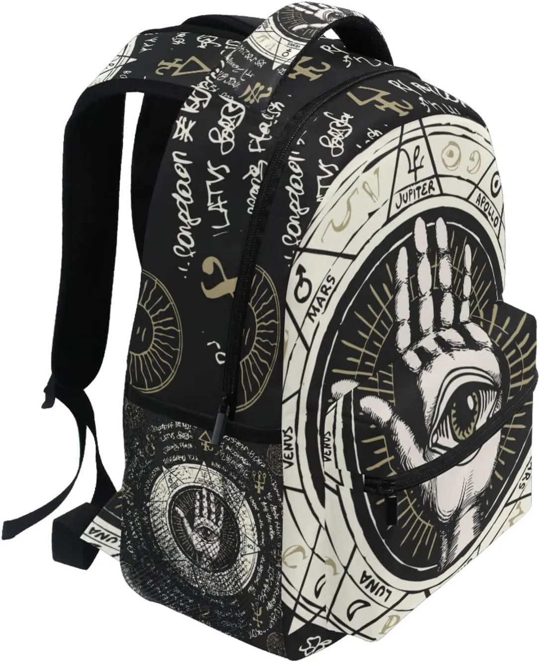 ALAZA Pen Hand with All Seeing Eye Symbol Planets Ancient Hieroglyphs Medieval Runes Spiritual Symbols Junior High School Bookbag Daypack Laptop Outdoor Backpack