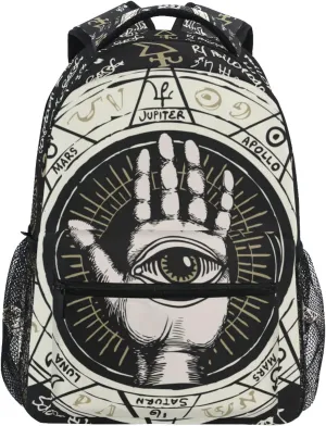 ALAZA Pen Hand with All Seeing Eye Symbol Planets Ancient Hieroglyphs Medieval Runes Spiritual Symbols Junior High School Bookbag Daypack Laptop Outdoor Backpack